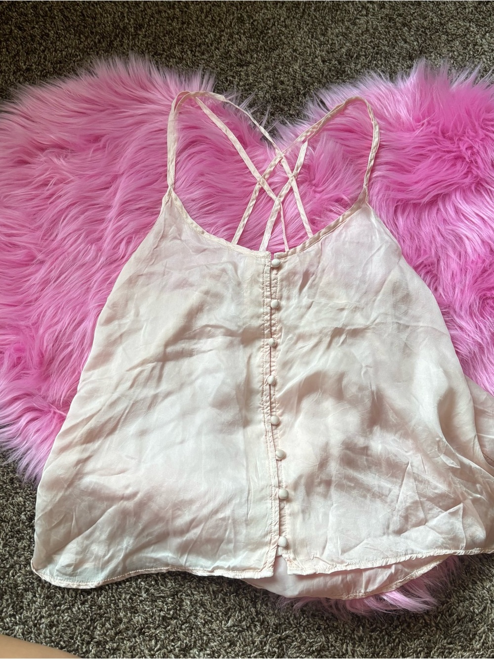 NWT American Eagle Blush Pink Satin Cami Tank Top M strap Cross Back boho fairy